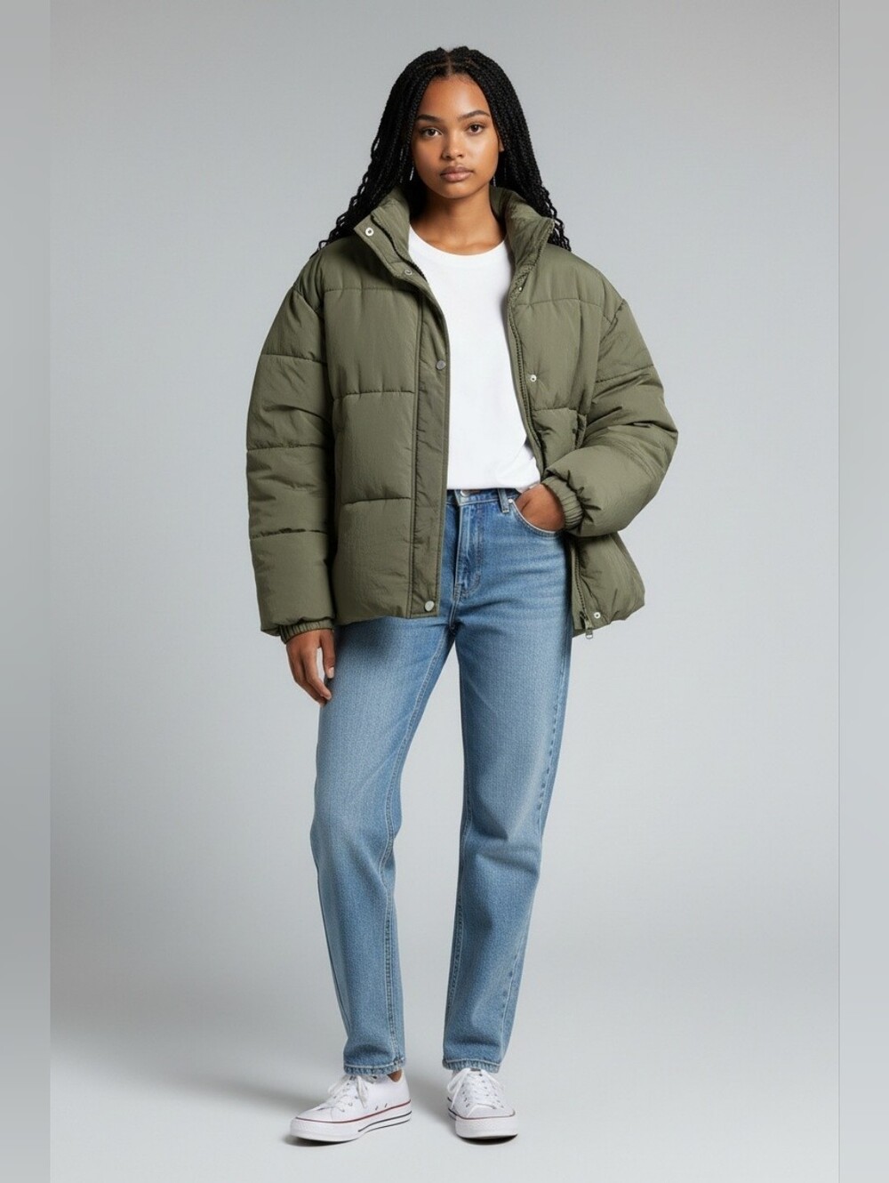 Free People Olive Green Oversized Puffer Jacket